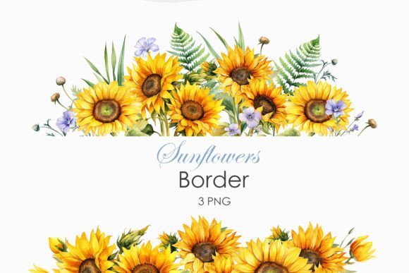 Download Watercolor Sunflowers Border PNG - Flowers Collection
