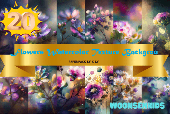 Download 20 Flowers Watercolor Texture Backgrou Png Kdp Digital Paper - Flowers Collection