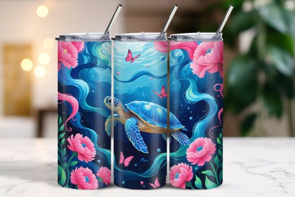 Download Ocean Floating Turtle Flowers Tumbler - Flowers Collection