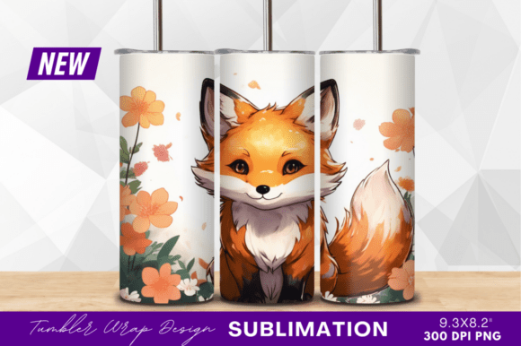 Download Cute Cartoon Fox with Flowers Tumbler - Flowers Collection