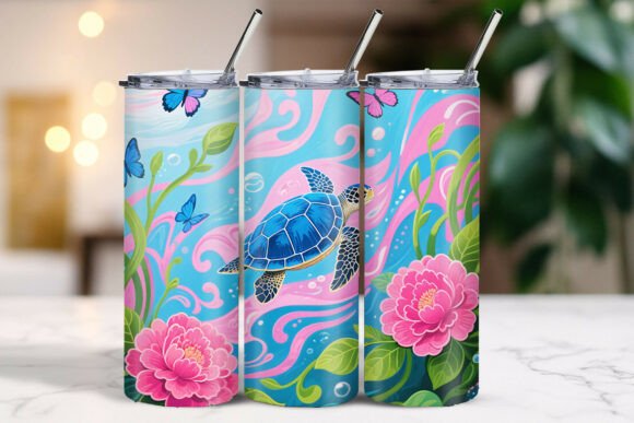 Download Floating Turtle Ocean Flowers Tumbler - Flowers Collection