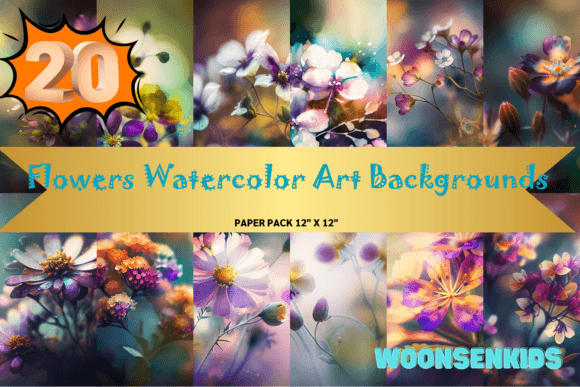 Download 20 Flowers Watercolor Art Backgrounds Png Kdp Digital Paper - Flowers Collection